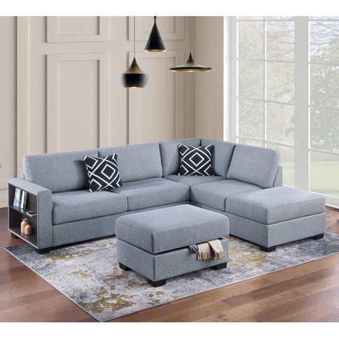 Reversible Sectional Sofa With Built In Shelf And Storage Ottoman, L - Shaped Living Room Furniture