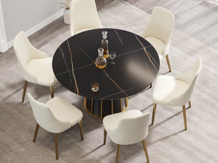 Modern Artificial Stone Round Metal Iron Base Dining Table, Can Accommodate 6 People (Not Including Chairs.) - Black