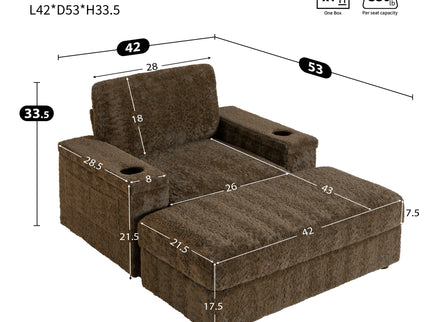 Oversized Chaise Lounge Indoor Rabbit Fur Sofa Bed With Storage Ottoman And Armrests Cup Holders With Deep Seat