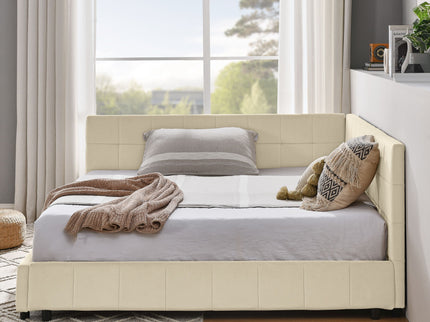 Mid-Century Storage Upholstered Tufted Bed Frame With Backrest And Armrests