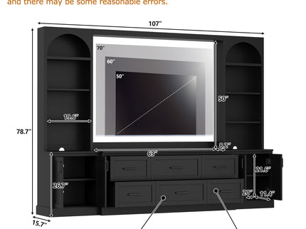 Arched Entertainment Center Wall Unit With 6 Drawers, Large TV Stand With Bookshelves