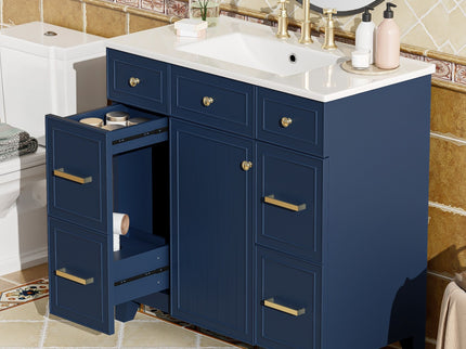 Bathroom Vanity With Ceramic Sink, Soft Close Doors, Adjustable Shelves