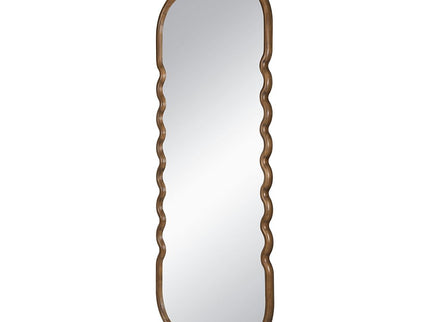 Oversized Wooden Floor Mirror With Unique Frame - Brown