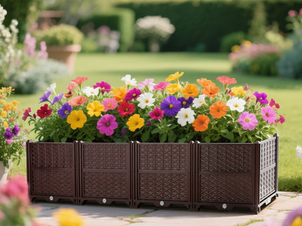Indoor / Outdoor Rectangular Plastic Planting Box Kit For Vegetables, Herbs, Flowers & Succulents, Coffee, Polypropylene, 62.80" - Coffee