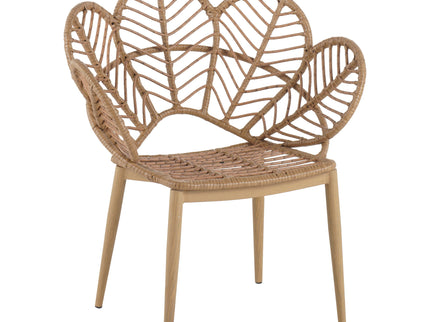 Kirk - Outdoor Wicker Peacock Shape Papasan Style Chair, Teak Finished Leg (Set of 2) - Beige / Light Brown / Light Teak