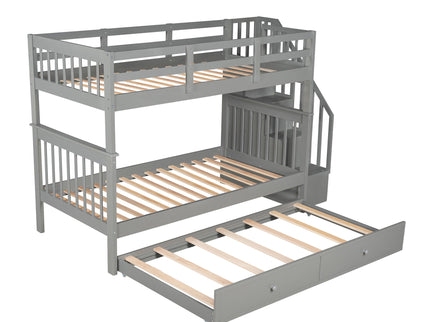 Stairway Bunk Bed With Storage And Guard Rail For Bedroom