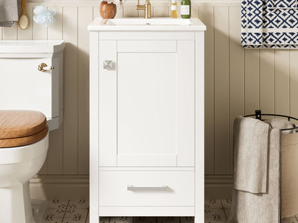 Bathroom Vanity With Ceramic Sink, Soft Close Drawers, Door Organizer, Divider Drawer, Adjustable Foot Pads