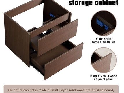 Wall-Mounted Bathroom Vanity, Soft-Close Drawer, Premium Slides - Black Brown