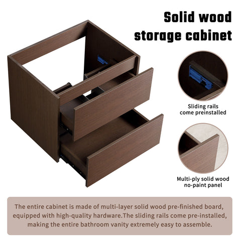 Wall-Mounted Bathroom Vanity, Soft-Close Drawer, Premium Slides - Black Brown