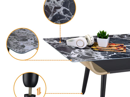 Landon - Coffee Table With Glass Marble Texture Top And Bent Wood Design