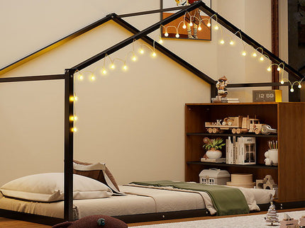 Bed House Frame With Shelves And Lights