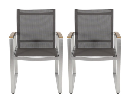 Poetic - Outdoor Dining Chair With Faux Wood Arms And Aluminum Frame (Set of 2) - Gray