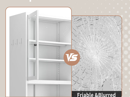Metal Kitchen Pantry Cabinet Tall Storage With Adjustable Shelves, Heavy Duty Stainless Steel Frame - White