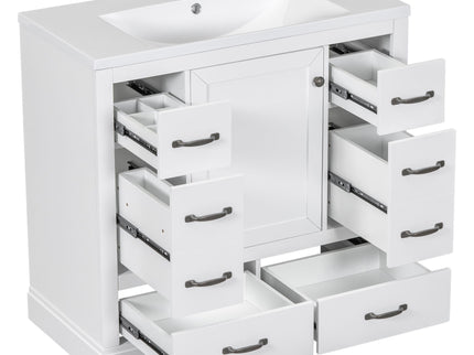 Modern Bathroom Vanity With Sink, 6 Drawers, Adjustable Shelf