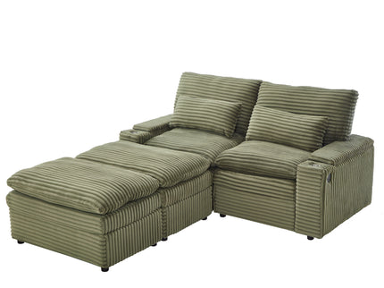 Convertible Loveseat Sofa With Storage, USB Ports, Cup Holders