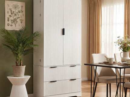 Fluted Kitchen Pantry Cabinet With 2 Large Drawers & 8 Door Spice Rack