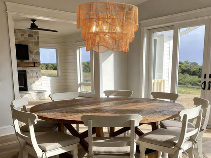 Chandelier With 7 Light E26 Base, Adjustable Height Wave Pendant Light For Living Room - Gold