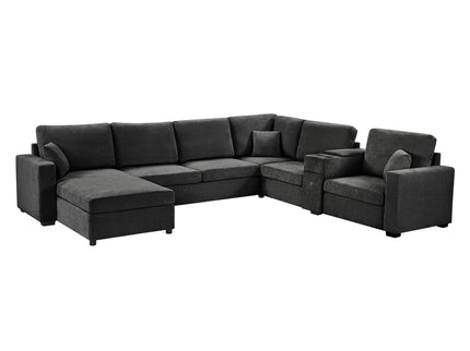 Modular 5 Seat U-Shape Sectional Sofa With Chaise Lounge, Built In Cup Holders And Storage Drawer
