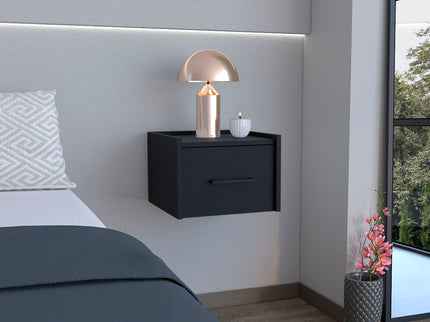 Floating Nightstand, Space Saving Design With Handy Drawer And Surface - Black