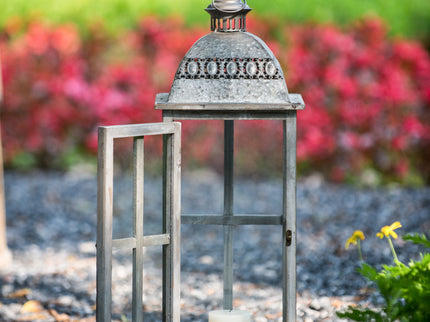 Wooden Candle Lantern Decorative, Hurricane Lantern Holder Decor For Indoor Outdoor, Home Garden Wedding - Gray
