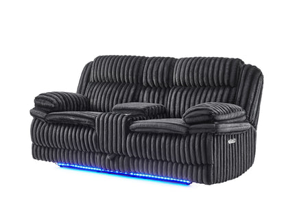 Winston - Power Console Recliner Loveseat With LED And Hidden Drawer - Black
