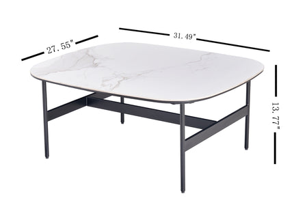 Modern Rectangular Rock Plate Coffee Table Open Space Design Golden Metal Frame Minimalist Living Room Center Table For Lounge Office - Black White