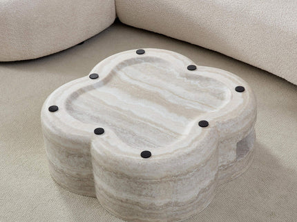 Clover Round Coffee Table With Open Storage - Marble
