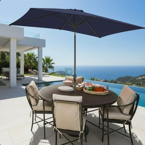 Rectangular Patio Umbrella With Crank Tilt, Polyester UV-Resistant Canopy
