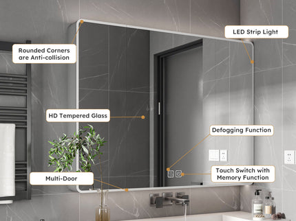 Aluminium Medicine Cabinet Mirror With LED Light And Defogging Function - Gray