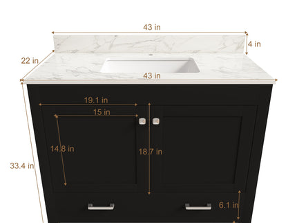 Bathroom Vanity Set, Cabinet With Doors & Drawers, Single Faucet Hole - Black