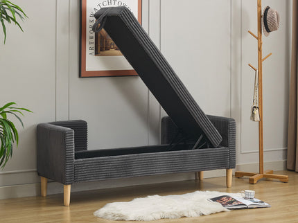 Upholstered Corduroy Flip Top Storage Bench For Living Room