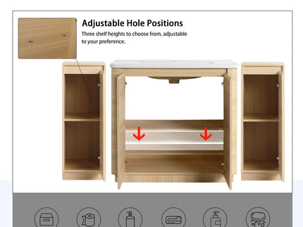 Freestanding Bathroom Vanity With Sink, 2 Small Storage Cabinets, Soft Close Doors