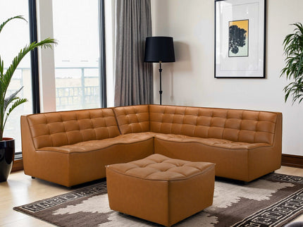 Selen - Corner Sectional Sofa With Ottoman - Cognac