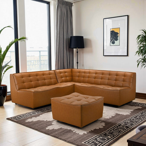Selen - Corner Sectional Sofa With Ottoman - Cognac
