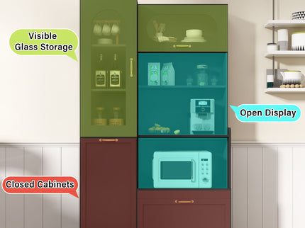 Tall Freestanding Kitchen Pantry Cabinet With Arched Glass Door