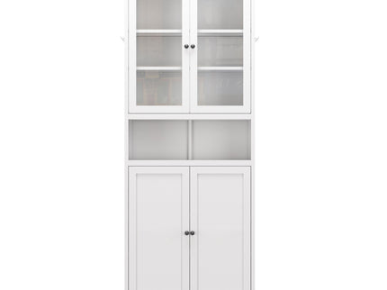 Kitchen Pantry Cabinet Tall Storage With Adjustable Shelves, Heavy Duty Stainless Steel Frame - White