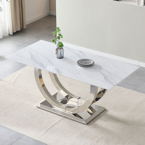 Rectangular Dining Table - Silver / White