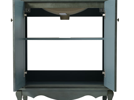 Vintage Bathroom Vanity With Ceramic Sink, Adjustable Shelves