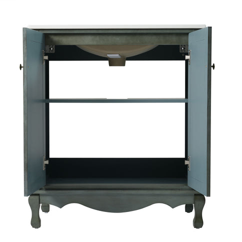 Vintage Bathroom Vanity With Ceramic Sink, Adjustable Shelves