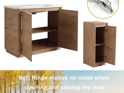 Soft Close Door Freestanding Bathroom Vanity With Sink, 1 Small Storage Cabinet