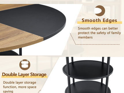 Diameter - Modern Splicing Circular Dining Table Double Layer Storage - Wood / Black