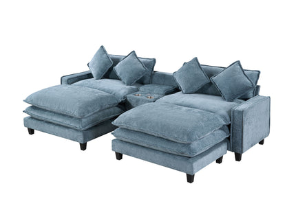 Modern Sectional Sofa With Removable Ottomans, USB Ports