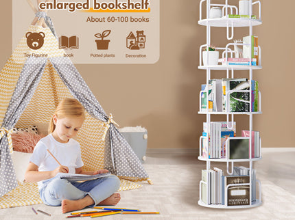 Rotating Bookshelf Tower 5 Tier Spinning 360 Degree Revolving Storage Shelf