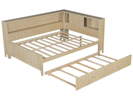 Full Size Daybed With Storage Shelves And Trundle - Ancient White