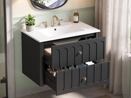 Floating Bathroom Vanity With Oval Knobs & Round Edge, Soft Close Drawer Slides