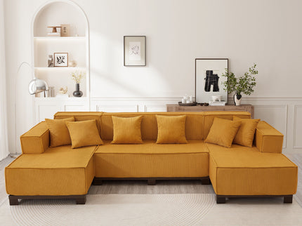 U-Shaped Sectional Sofa With RGB LED Light Strip And 6 Pillows