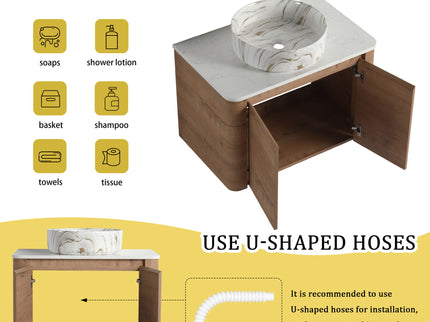 Wall Mounted Bathroom Vanity With Art Sink, 1 Soft Close Door