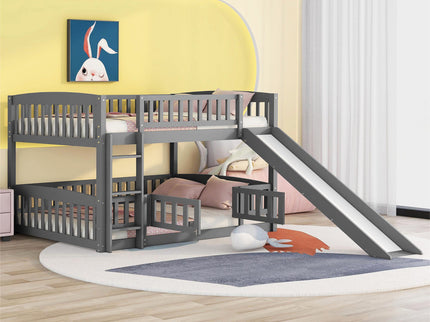 Low Bunk Bed With Slide, Fence And Ladder