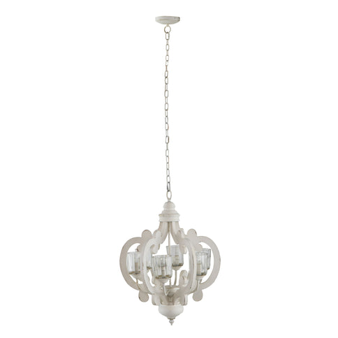 Farmhouse Chandelier, 6 Light Wood Chandelier Pendant Light Fixture With Adjustable Chain For Dining Room Living Room Entryway, Bulb Not Included