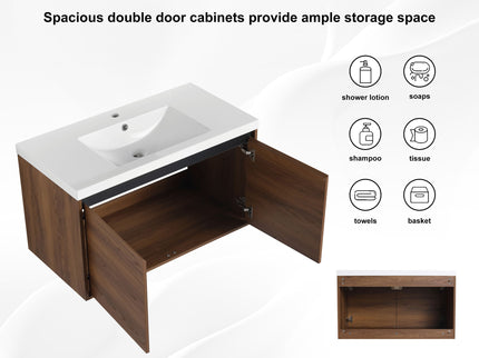 Bathroom Vanity Set With Resin Countertop Sink And 2 Doors, Engineered Wood